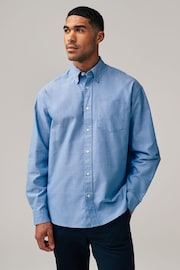 Light Blue Relaxed Fit Long Sleeve Oxford 100% Cotton Shirt - Image 3 of 8