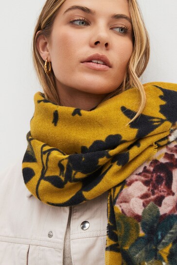 Ochre Yellow Floral Midweight Scarf