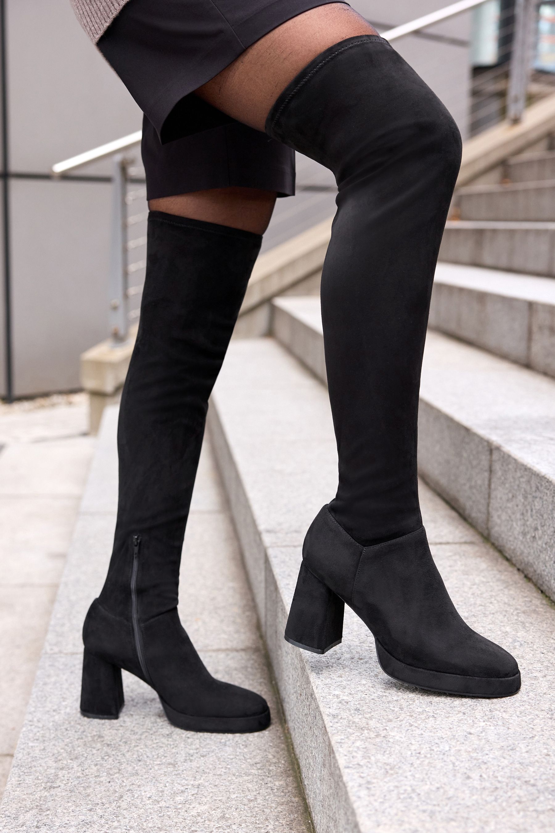Buy Black Forever Comfort Platform Sock Over The Knee Boots from Next Luxembourg
