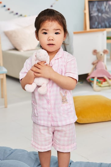 JoJo Maman Bébé Pink Personalised Gingham Pyjamas