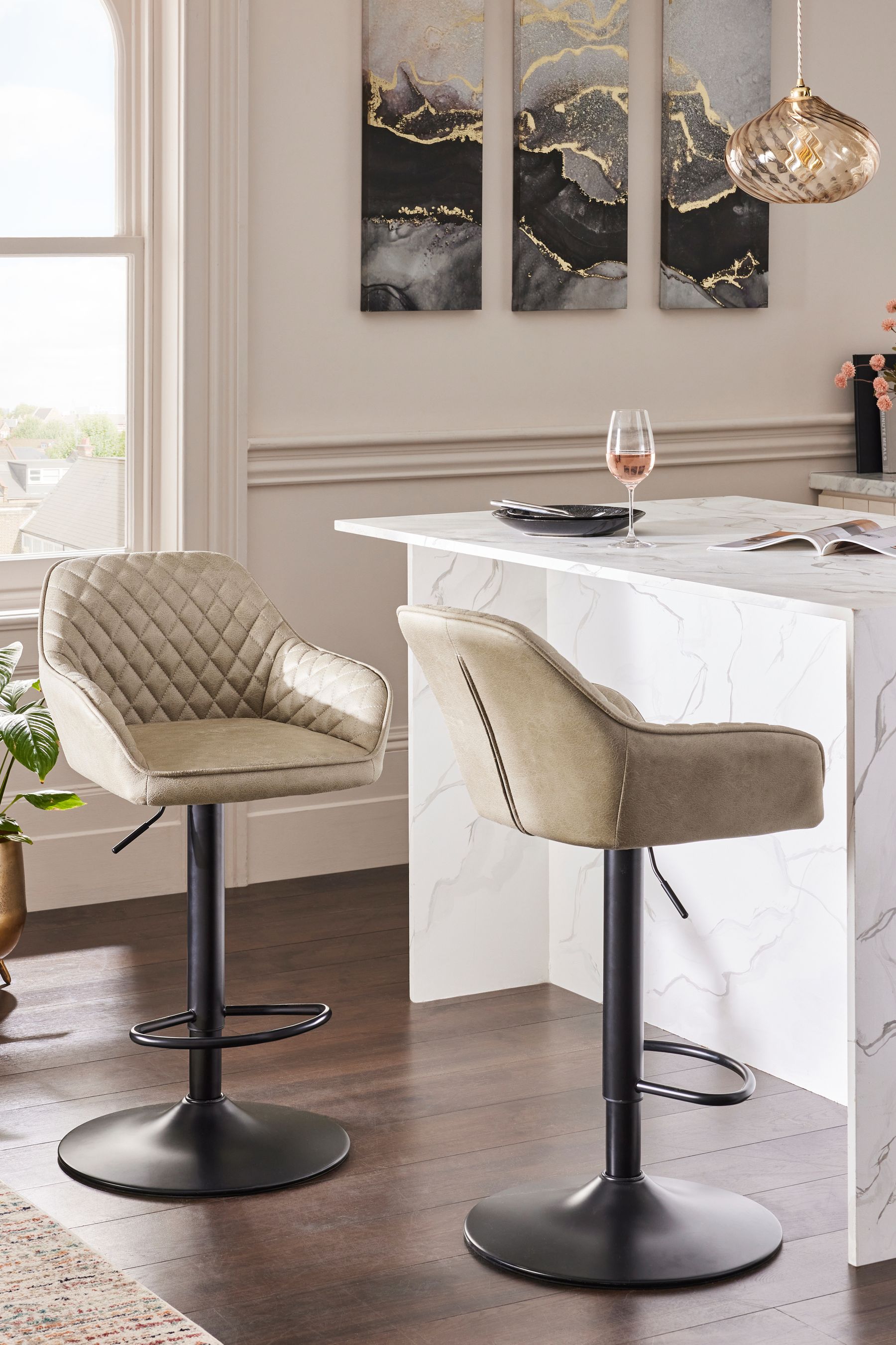 Buy Monza Faux Leather Mink Hamilton Adjustable Height Quilted Kitchen Bar Stool from the Next UK online shop