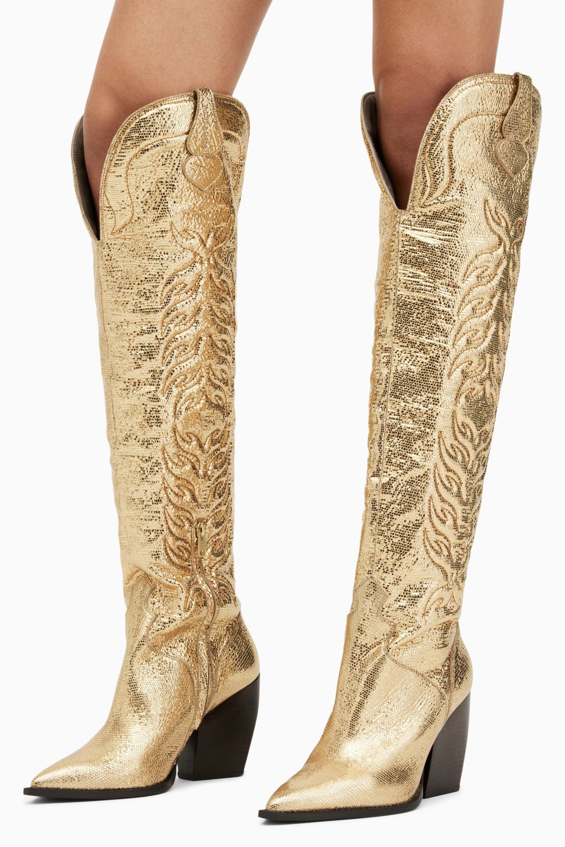 Buy AllSaints Gold Roxanne Boots from Next Luxembourg