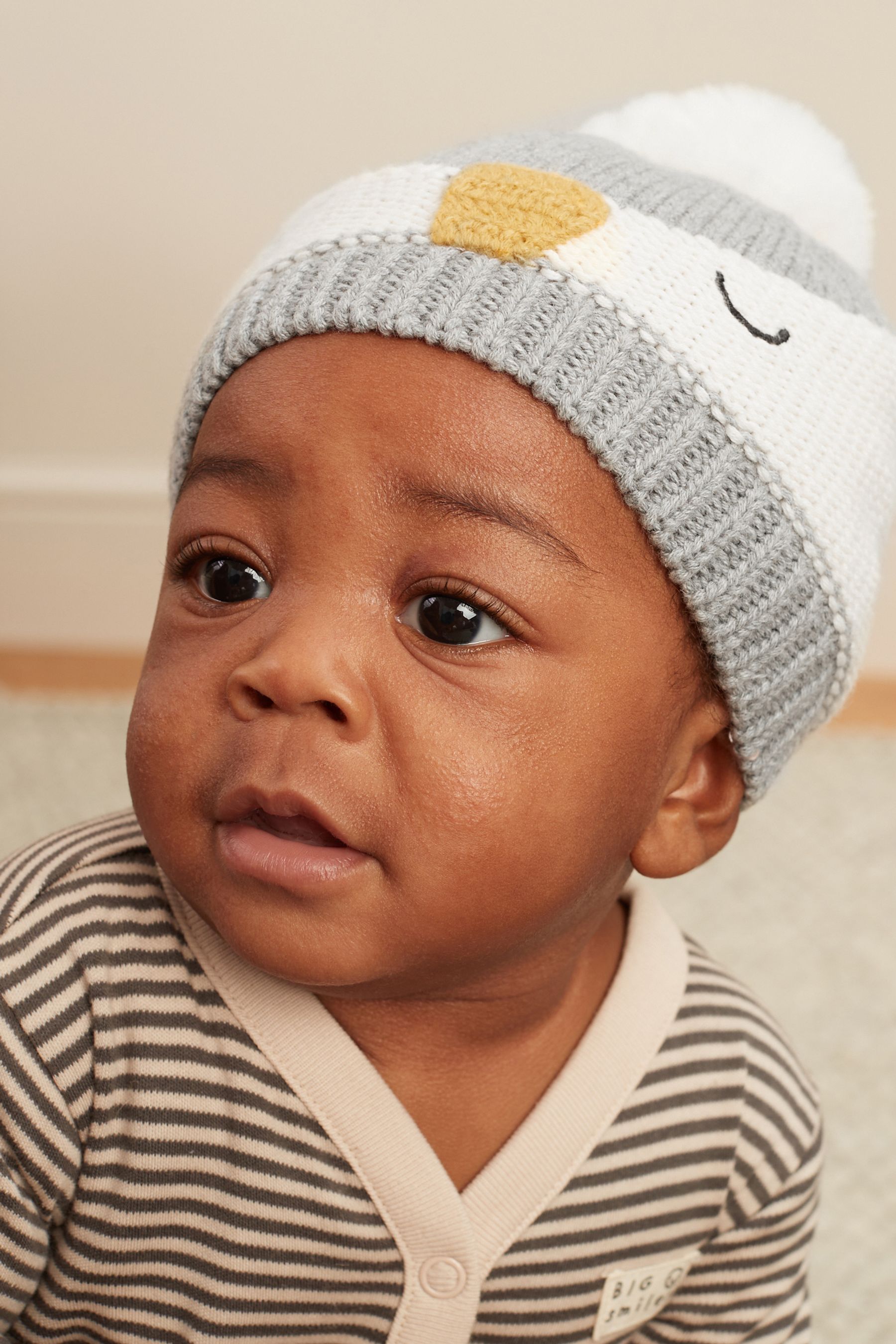 Buy Grey Knitted Penguin Baby Beanie Pom Hat 0mths 2yrs from Next Luxembourg