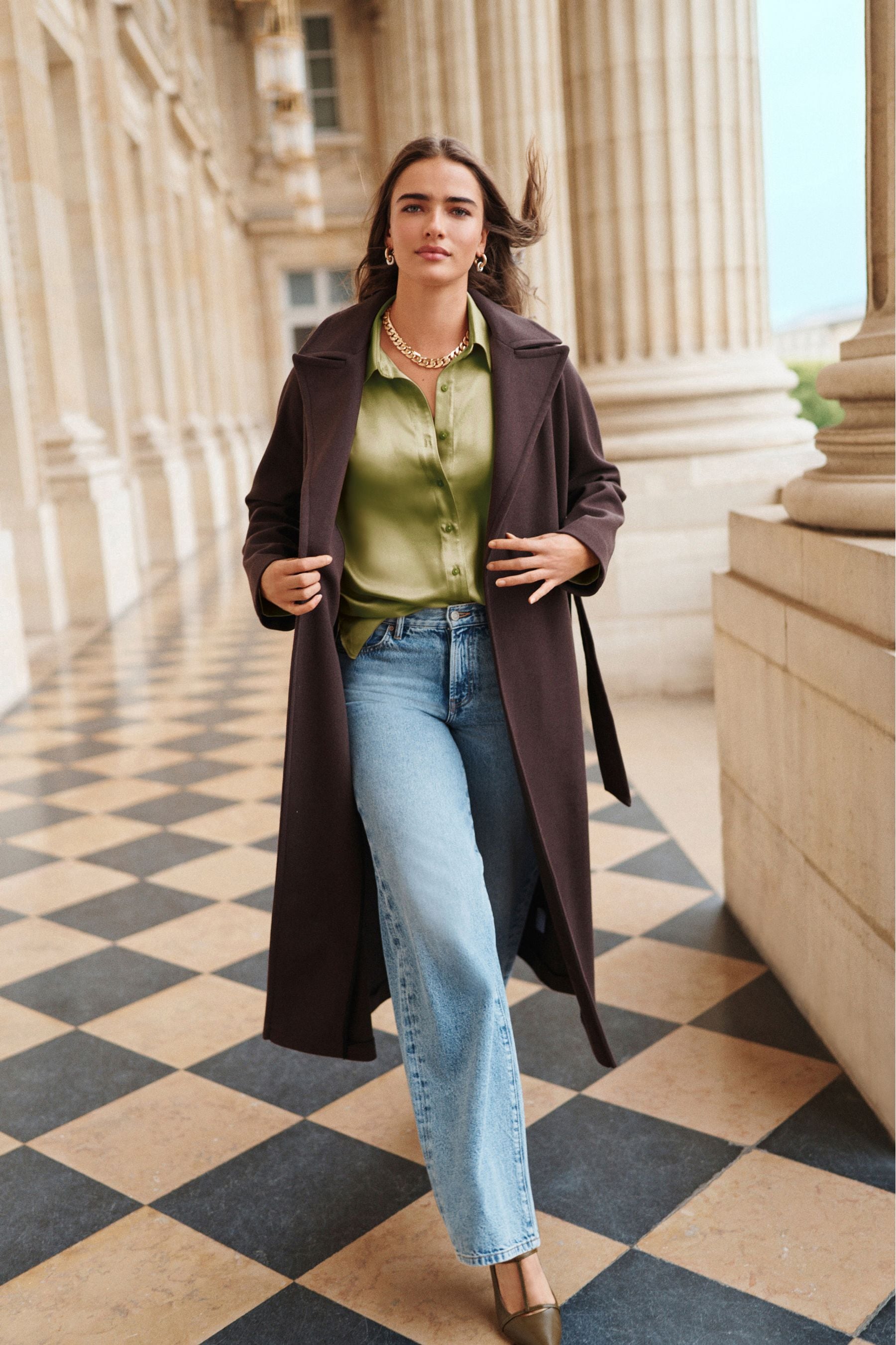 Womens Next Chocolate Brown Long Belted Maxi Coat