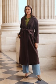 Chocolate Brown Long Belted Maxi Coat - Image 2 of 6