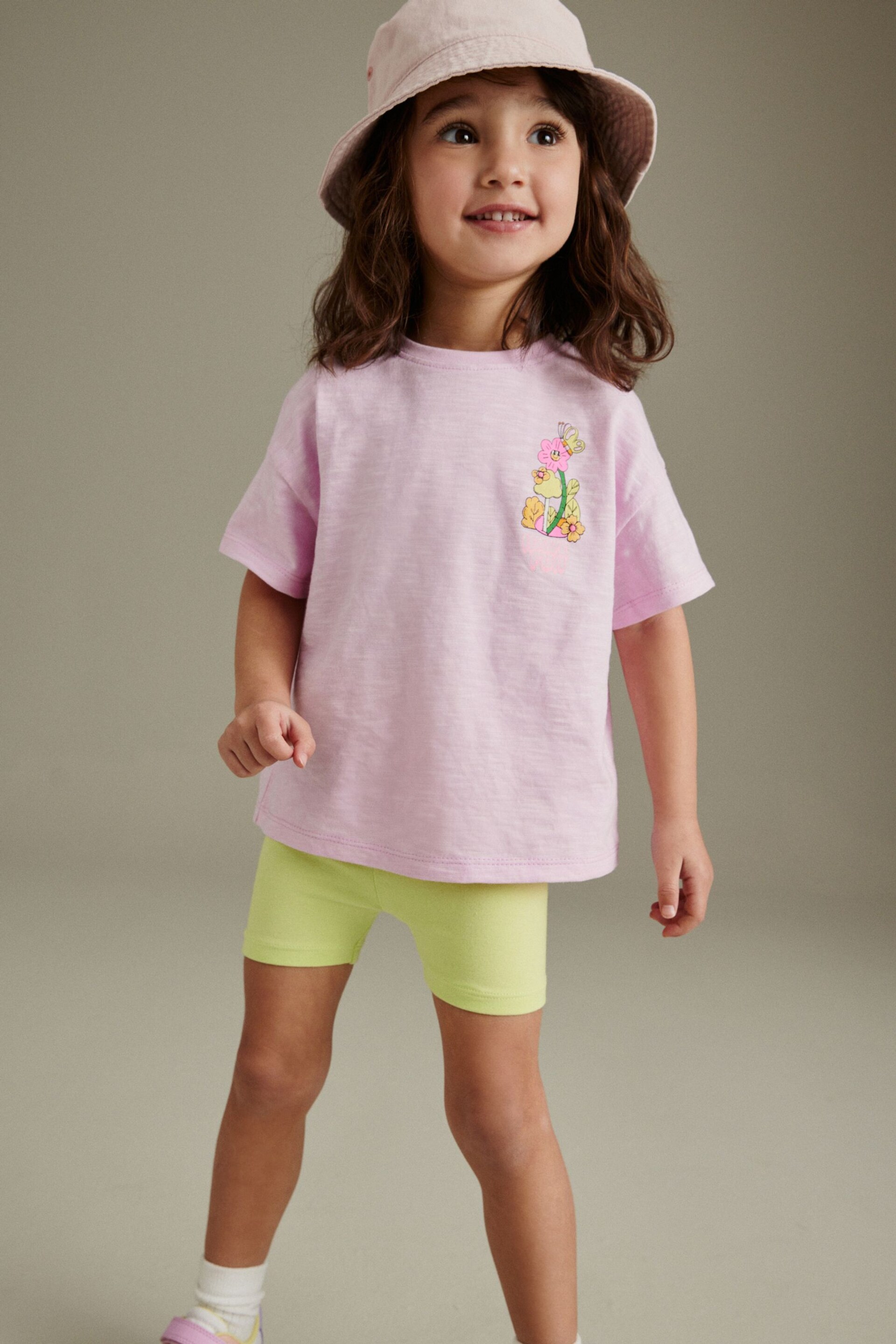 Pink/Green Character Short Sleeve Top and Shorts Set (3mths-7yrs) - Image 1 of 7