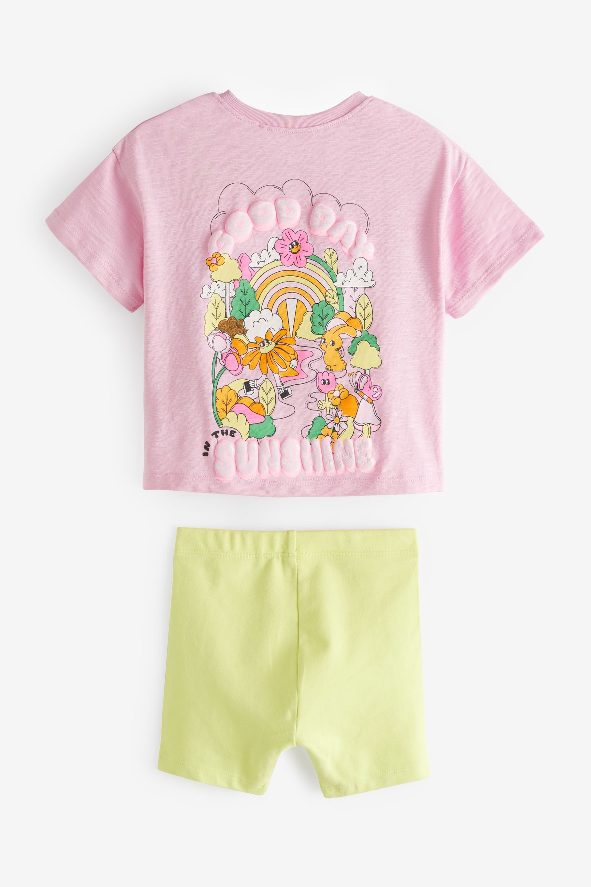 Pink/Green Character Short Sleeve Top and Shorts Set (3mths-7yrs) - Image 6 of 7