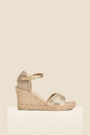 Sosandar Gold Ankle Strap High Wedges Espadrilles - Image 1 of 3