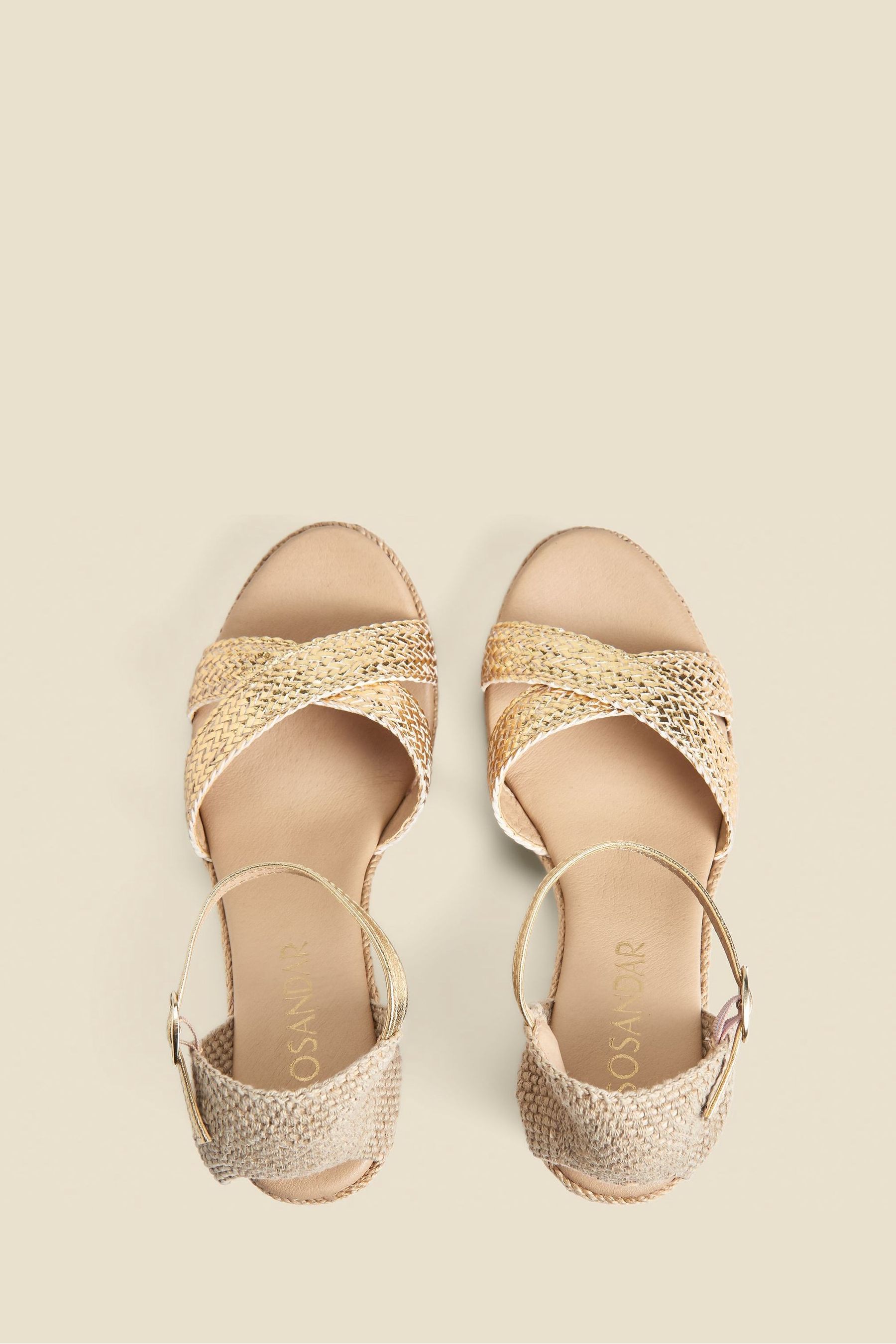 Gold ankle strap wedges top