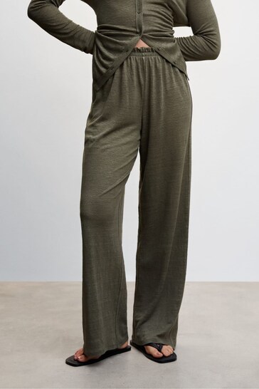 Mango Green 100% Linen Wideleg Trousers