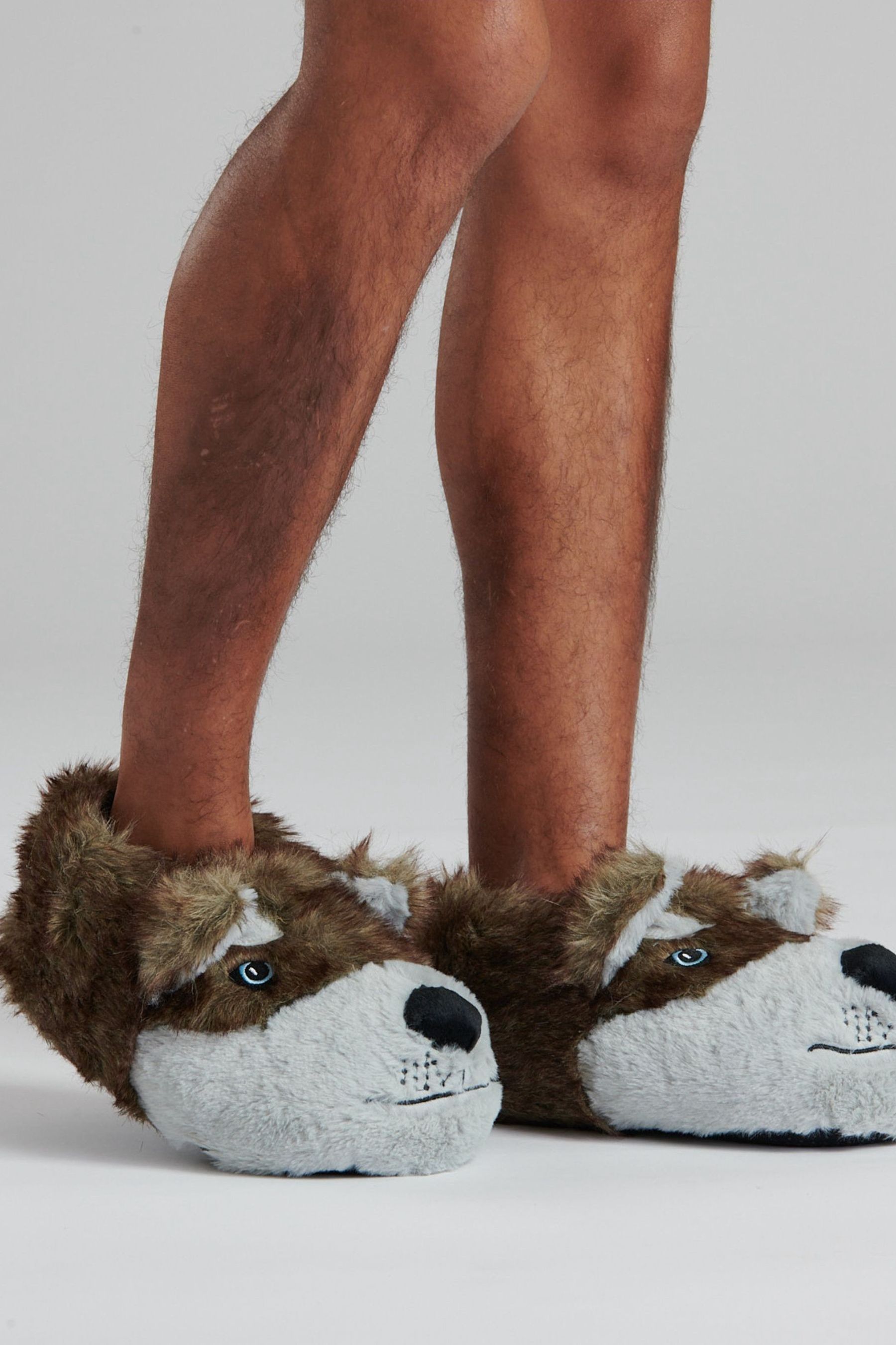 Buy Loungeable Brown Wolf 3D Novelty Slippers from Next Luxembourg