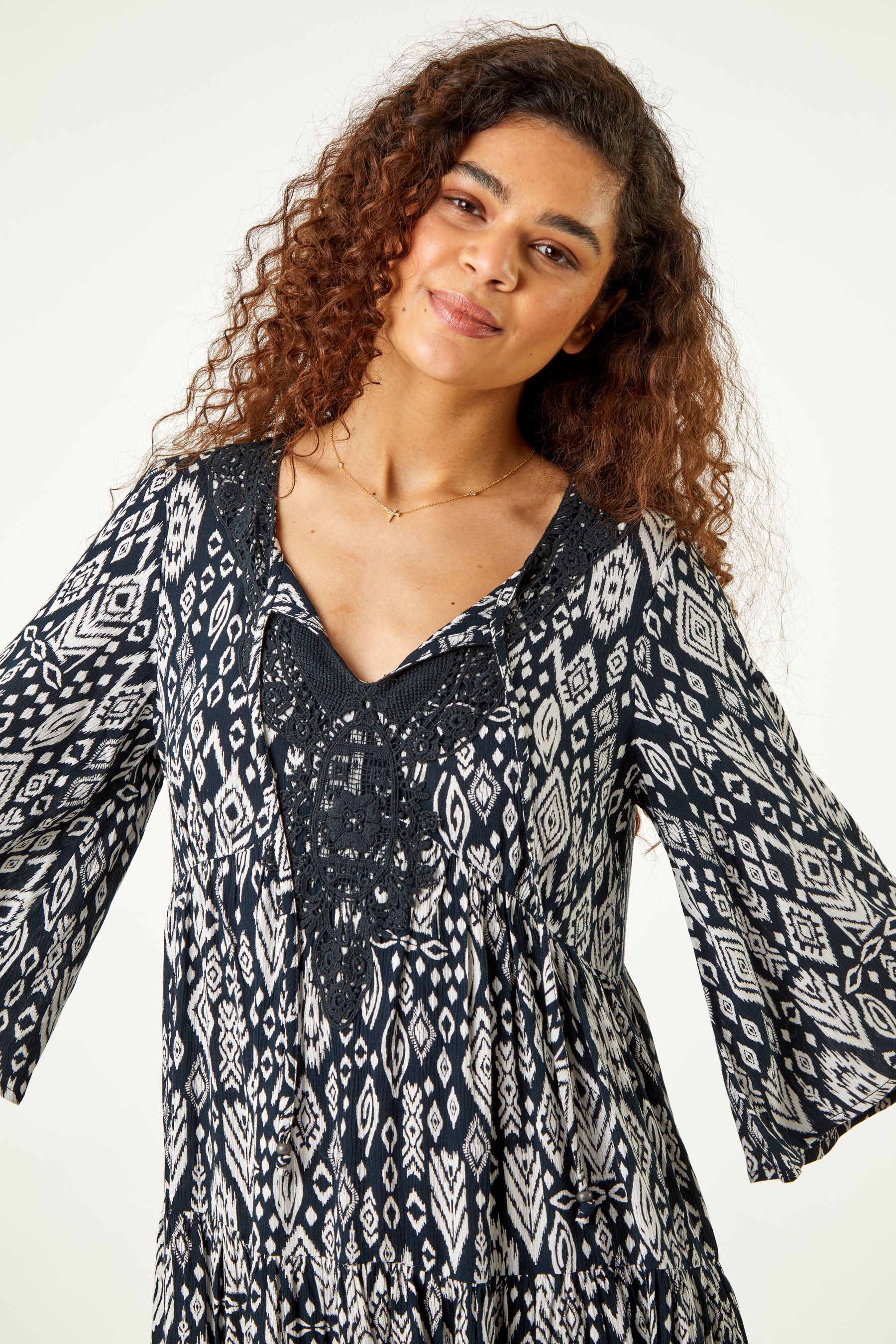 Black lace smock dress top