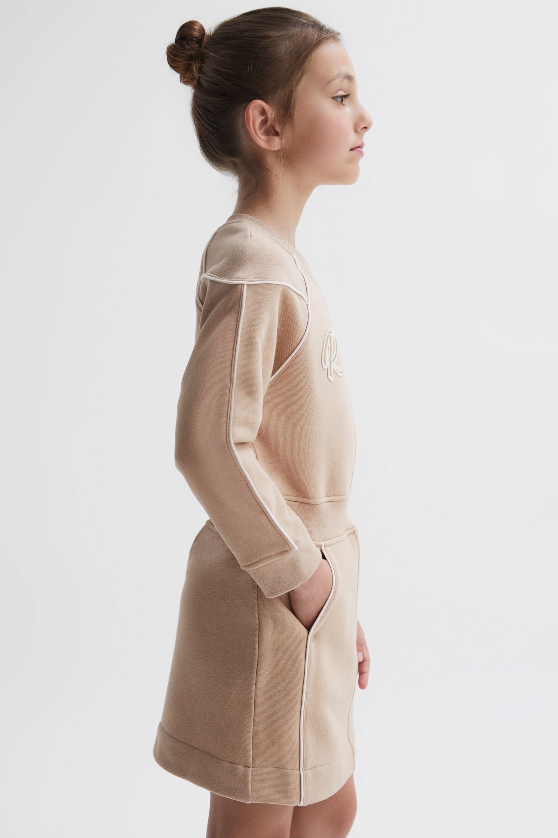 Reiss Camel Jona Junior Embroidered Jersey Dress - Image 3 of 5