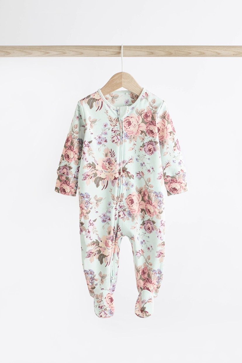 Floral Baby Two Way Zip Sleespuits 3 Pack (0-2yrs) - Image 5 of 16