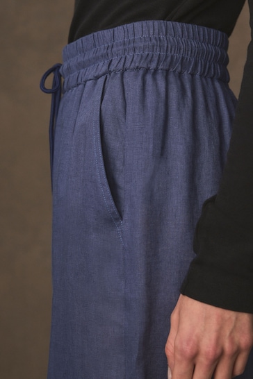 Buy Light Blue Linen Elasticated Wide Leg Formal Trouser Online