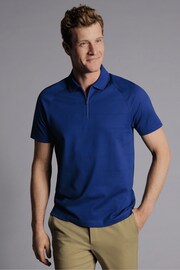 Charles Tyrwhitt Blue Popcorn Textured Stripe Tyrwhitt Cool Zip Neck Polo Shirt - Image 1 of 5