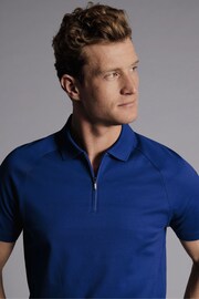 Charles Tyrwhitt Blue Popcorn Textured Stripe Tyrwhitt Cool Zip Neck Polo Shirt - Image 2 of 5