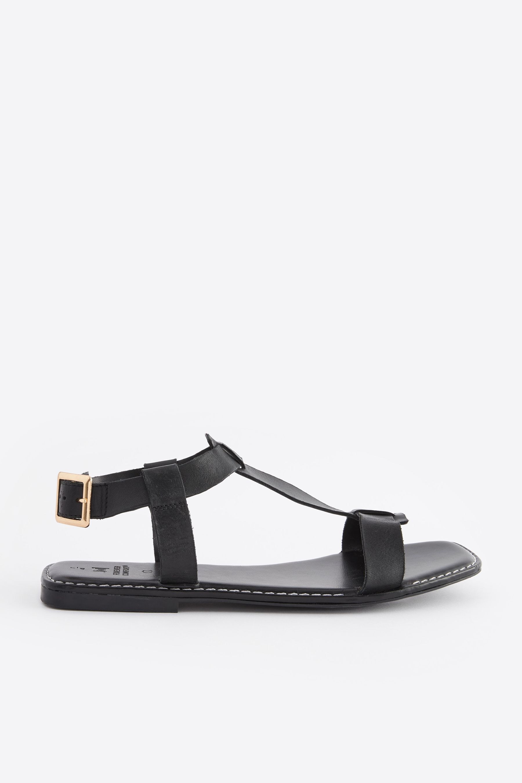Buy Black Standard Wide Fit Forever Comfort Leather T Bar Sandals from the Next UK online shop