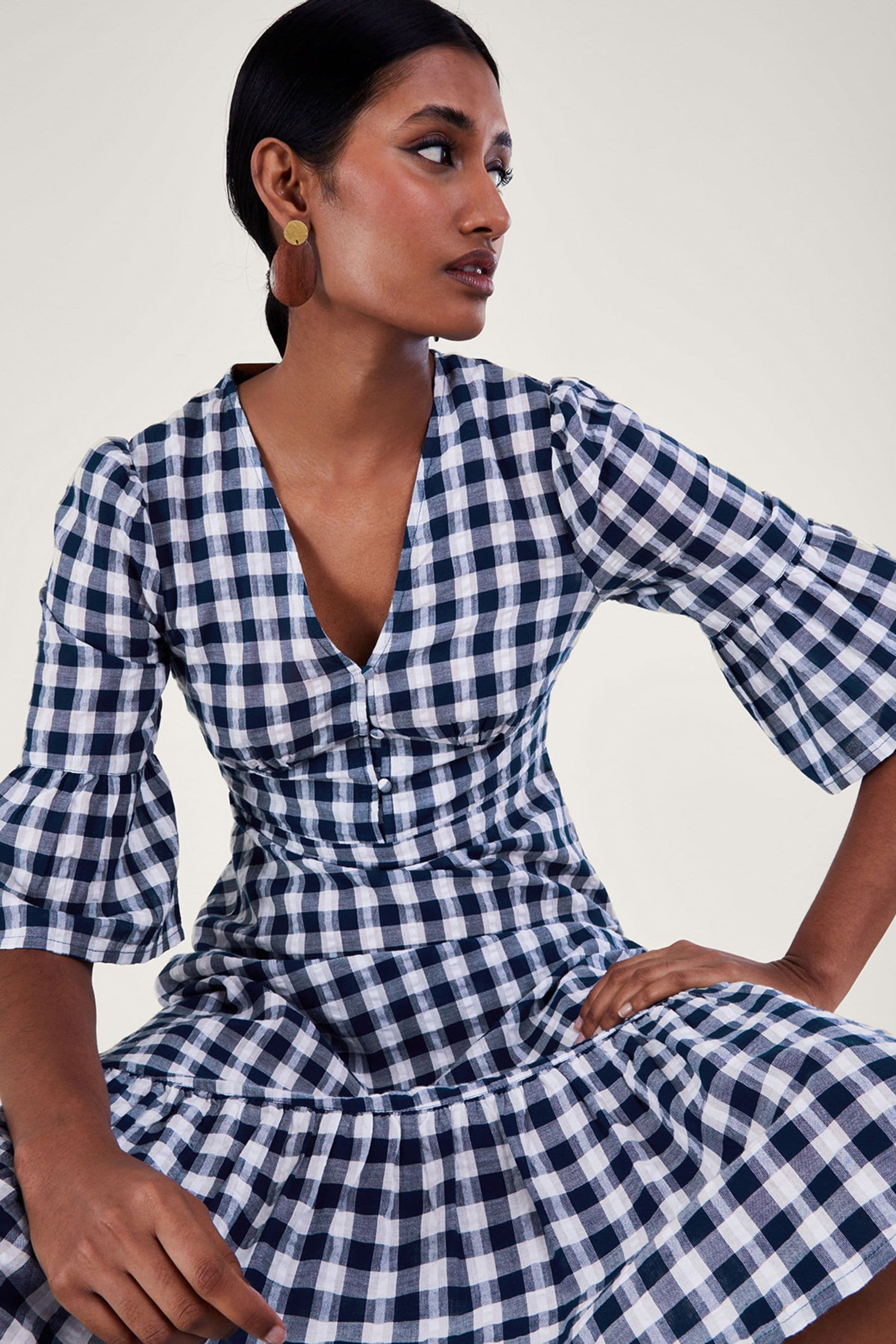 Buy Monsoon Blue Gingham Dress from Next Luxembourg