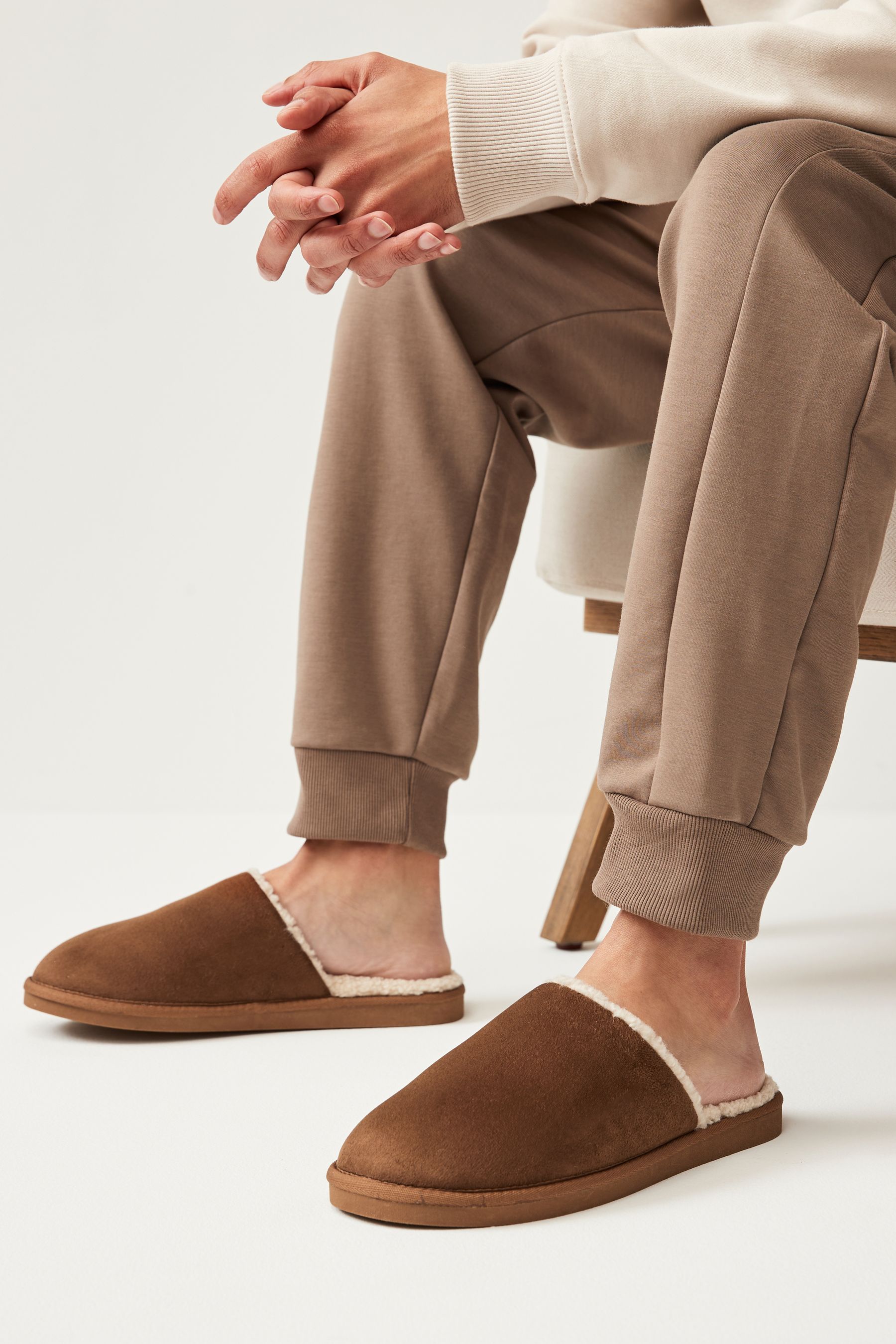 Buy Tan Brown Borg Lined Mule Slippers from Next United Arab Emirates