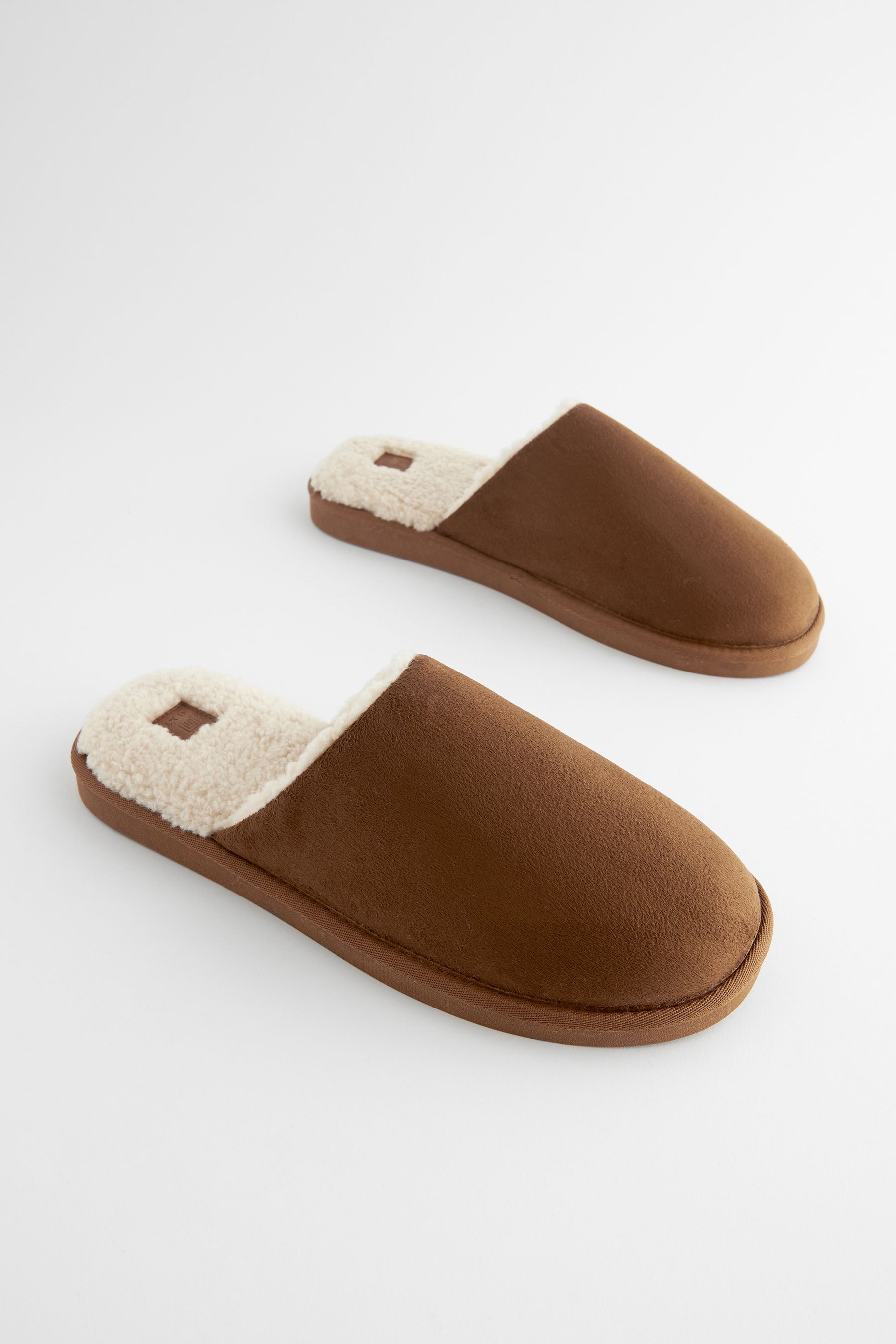 Buy Tan Brown Borg Lined Mule Slippers from Next United Arab Emirates