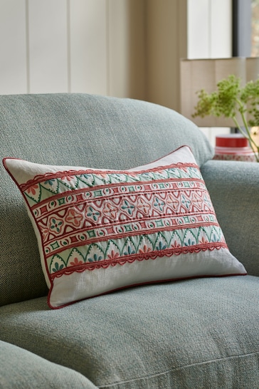 Nina Campbell Coral Pink Obi Embroidered Cushion
