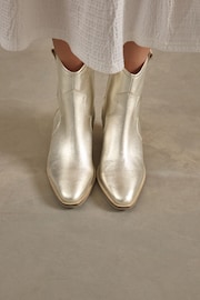 Champagne Gold Extra Wide Fit Forever Comfort® Leather Ankle Western Cowboy Boots - Image 3 of 10