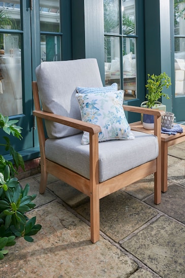 Laura Ashley Natural Garden Salcey Teak Lounging Chair With Saunton Dove Grey Cushion