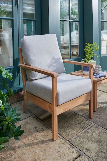 Laura Ashley Natural Garden Salcey Teak Lounging Chair With Saunton Dove Grey Cushion