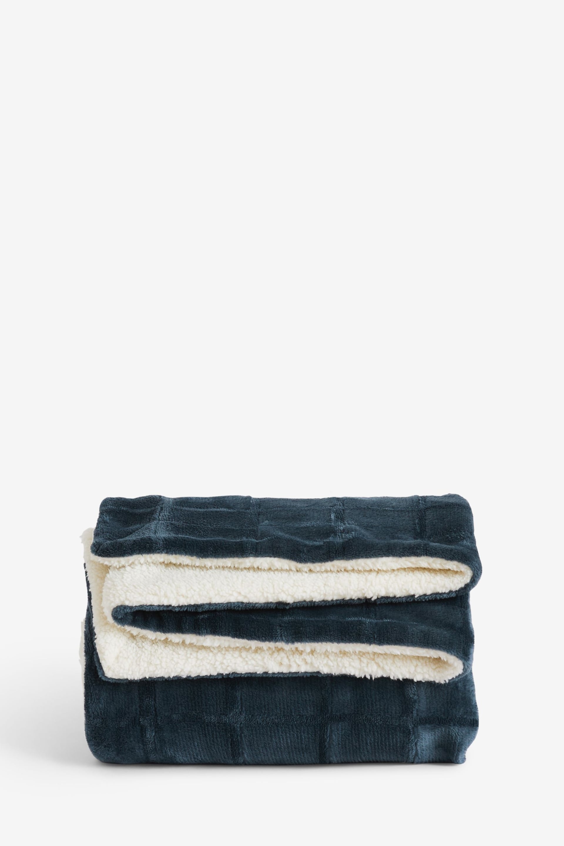 Navy Blue Cosy Sherpa Fleece Grid Throw - Image 4 of 4