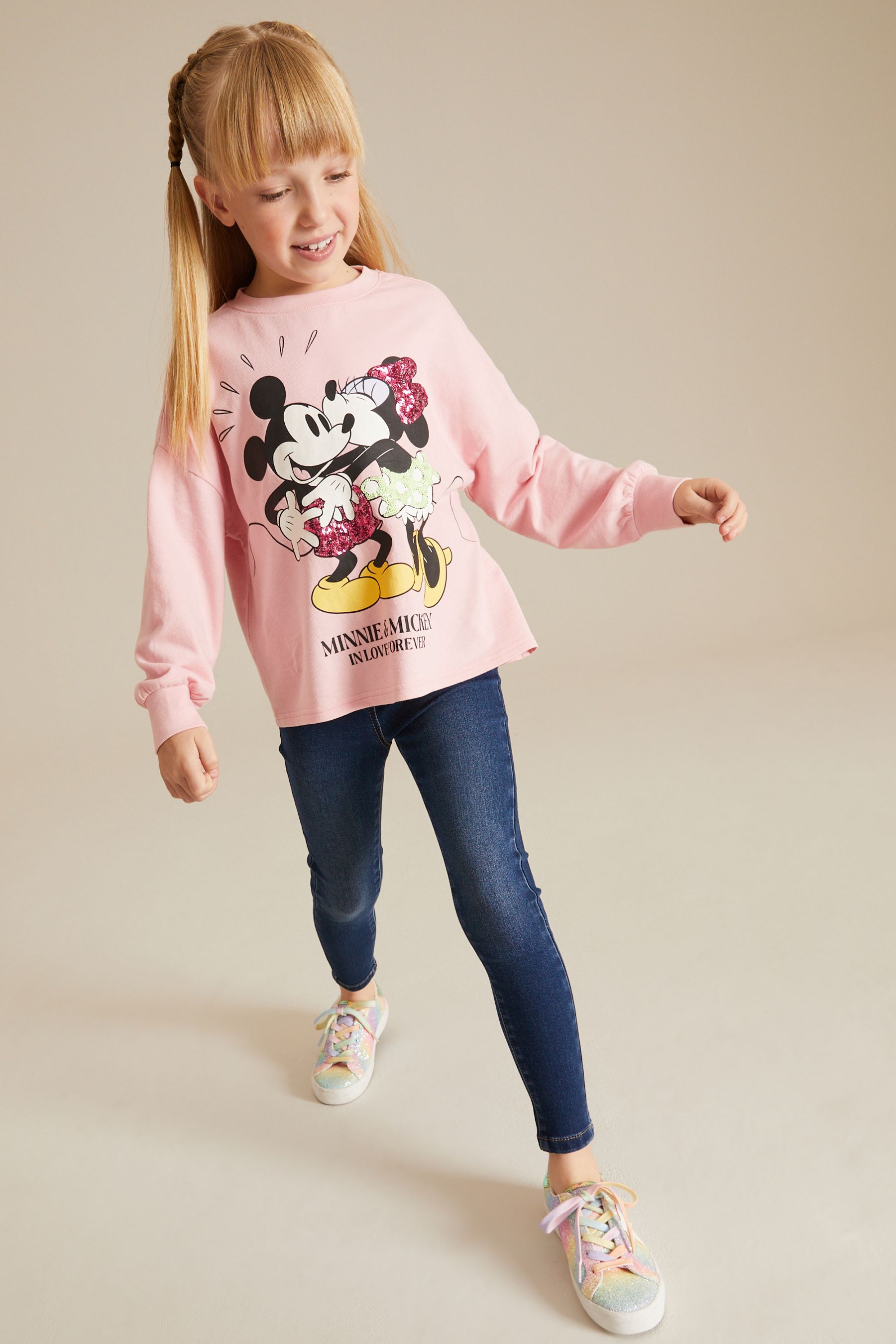 Buy Pink Sequin Disney Minnie Mickey Mouse License Long Sleeve T Shirt 3 16yrs from Next Luxembourg