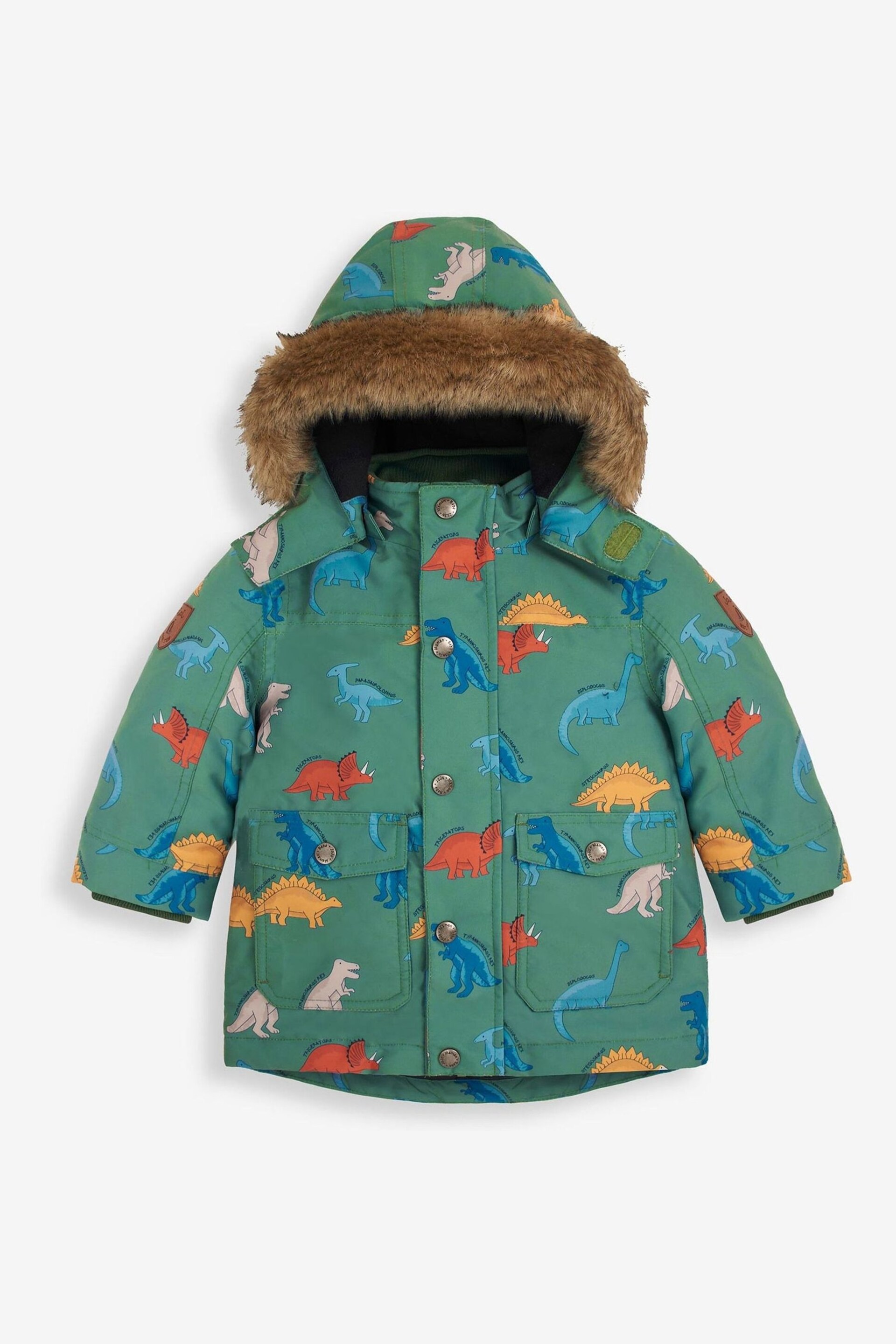 JoJo Maman Bébé Green Dinosaur Printed Parka - Image 1 of 3