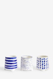 Set of 3 Blue Outdoor Ceramic Patterned Planter - Image 2 of 4