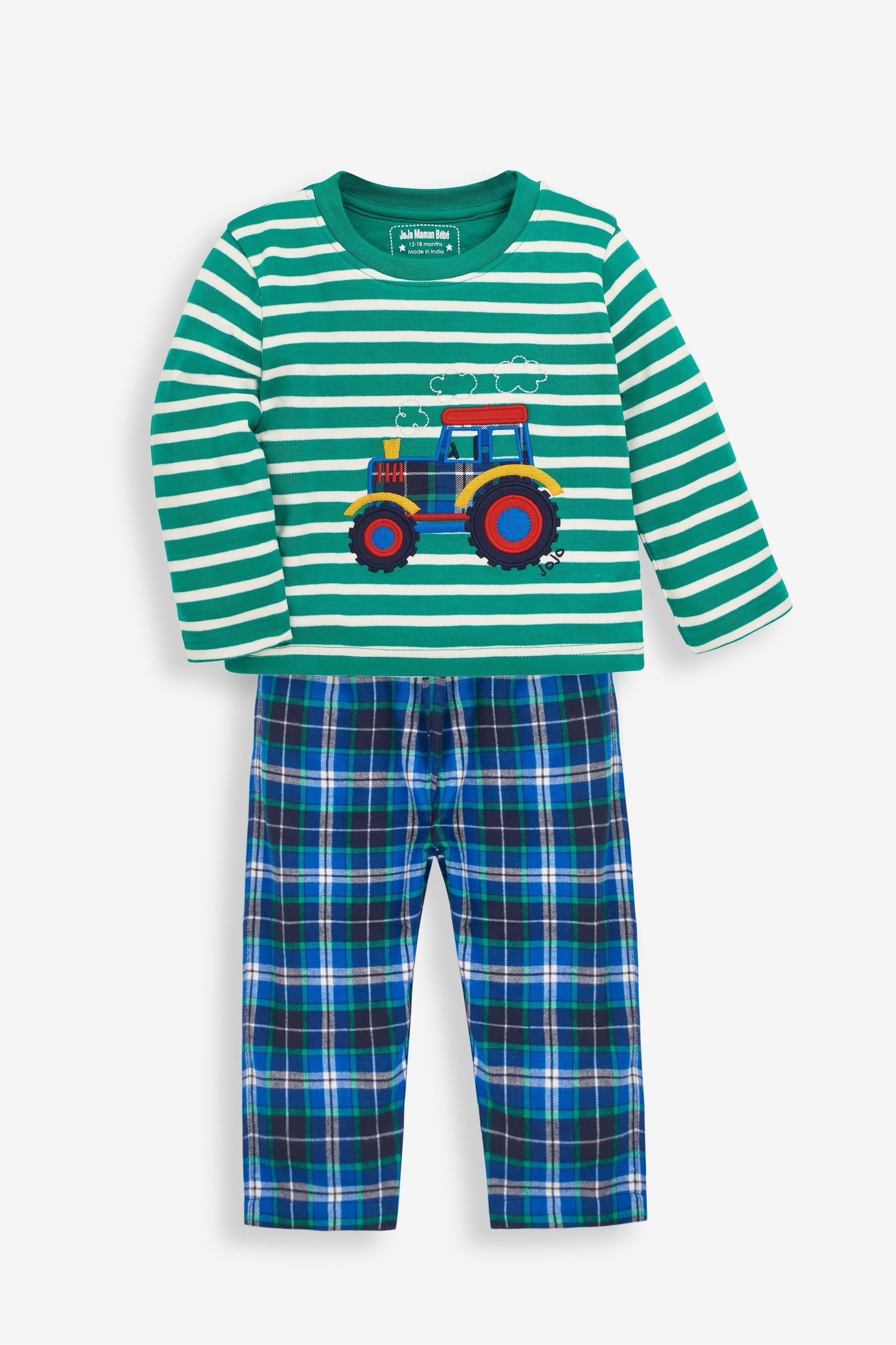 JoJo Maman B b Green Tractor Mix Match Pyjamas