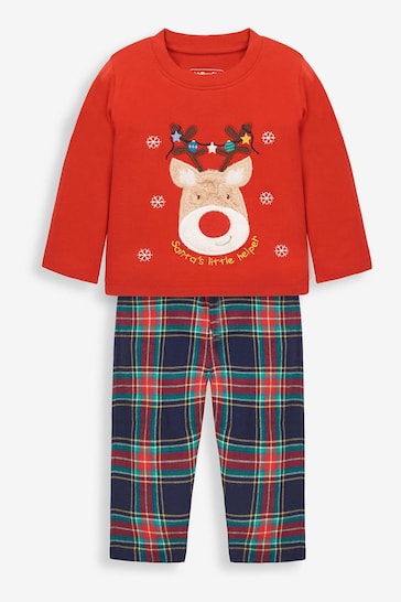 JoJo Maman Bébé Red Reindeer Tartan Pyjama