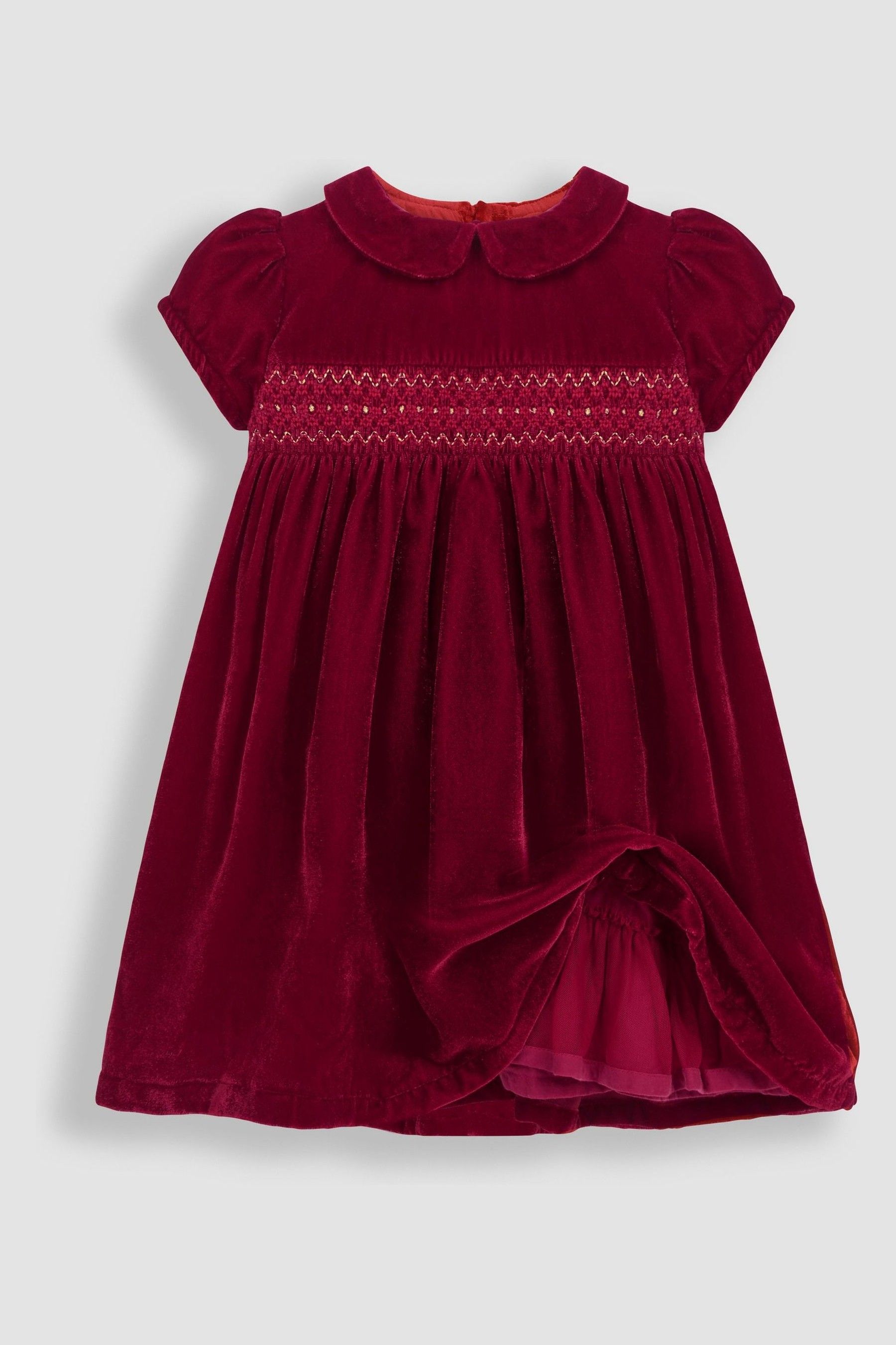 JoJo Maman B b Red Velvet Smocked Party Dress