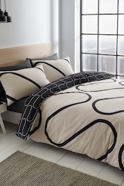 Catherine Lansfield Natural Linear Curve Geometric Reversible Duvet Cover and Pillowcase Set - Image 1 of 4