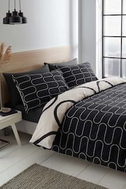 Catherine Lansfield Natural Linear Curve Geometric Reversible Duvet Cover and Pillowcase Set - Image 2 of 4