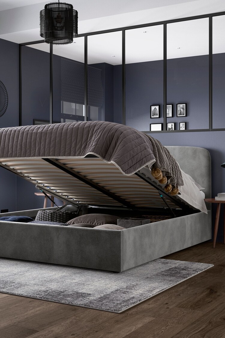 Grey Steel Opulent Velvet Matson Upholstered Ottoman Storage Bed Frame - Image 2 of 6