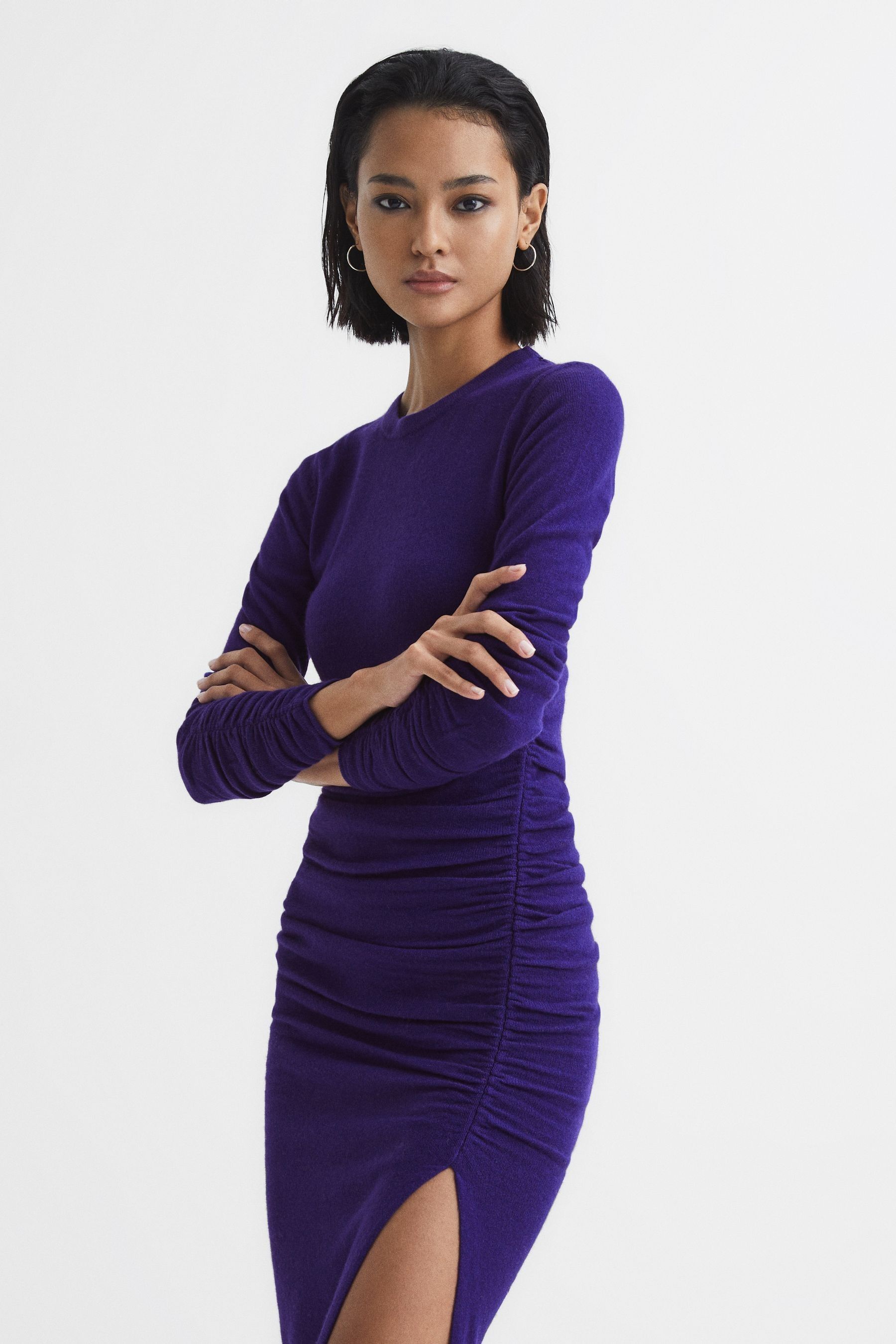 Buy Reiss Purple Charley Ruched Midi Dress from the Next UK online shop
