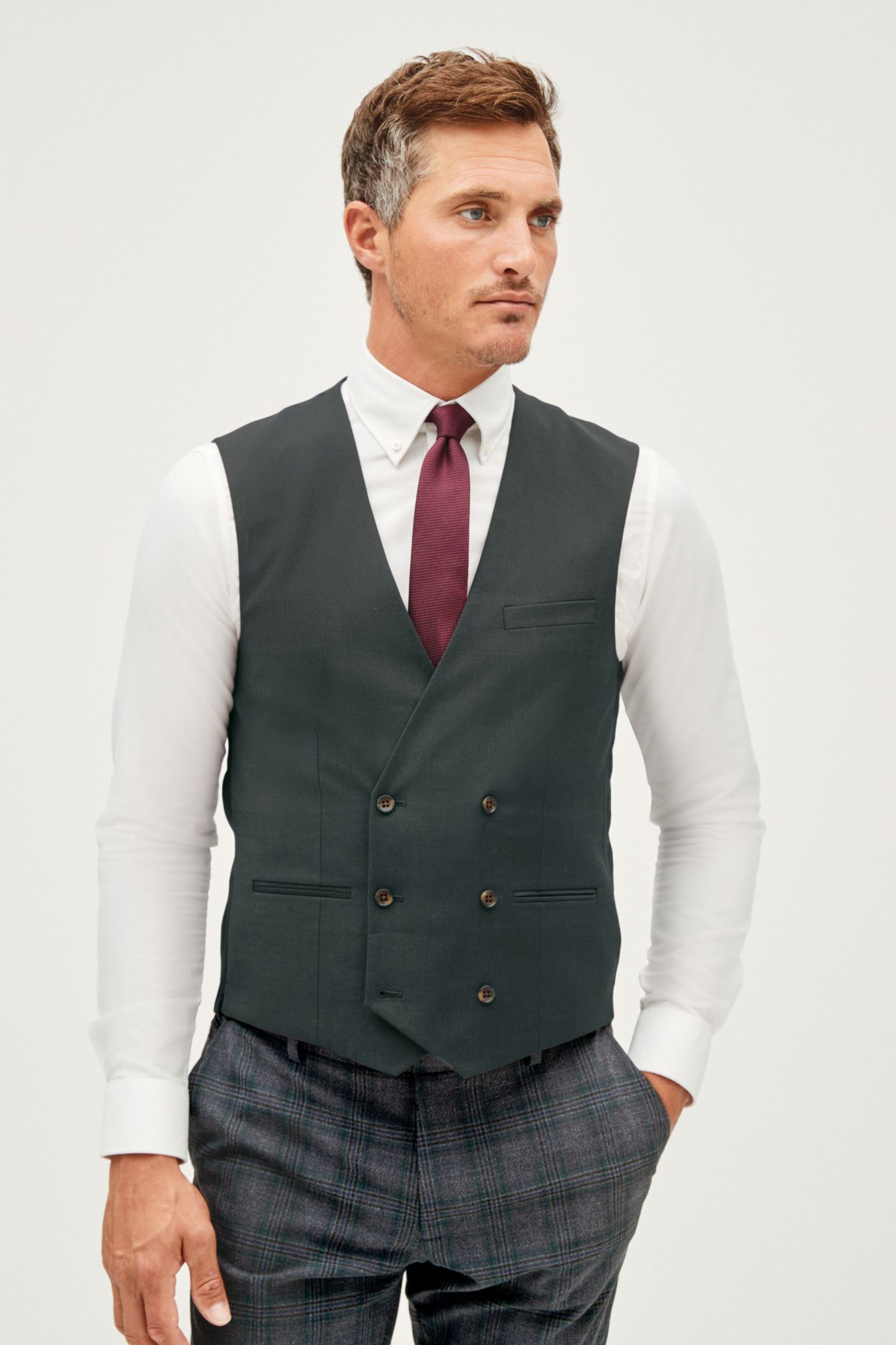Buy Green Double Breasted Waistcoat from Next Luxembourg