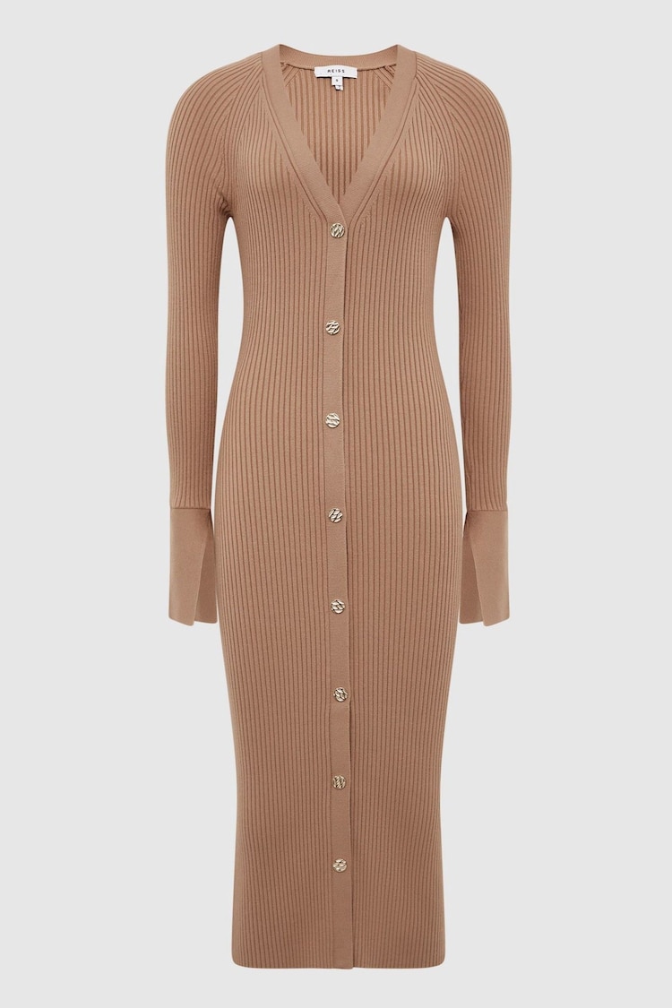 Reiss Camel Avery Rib-Knitted Midi Dress - Image 2 of 7