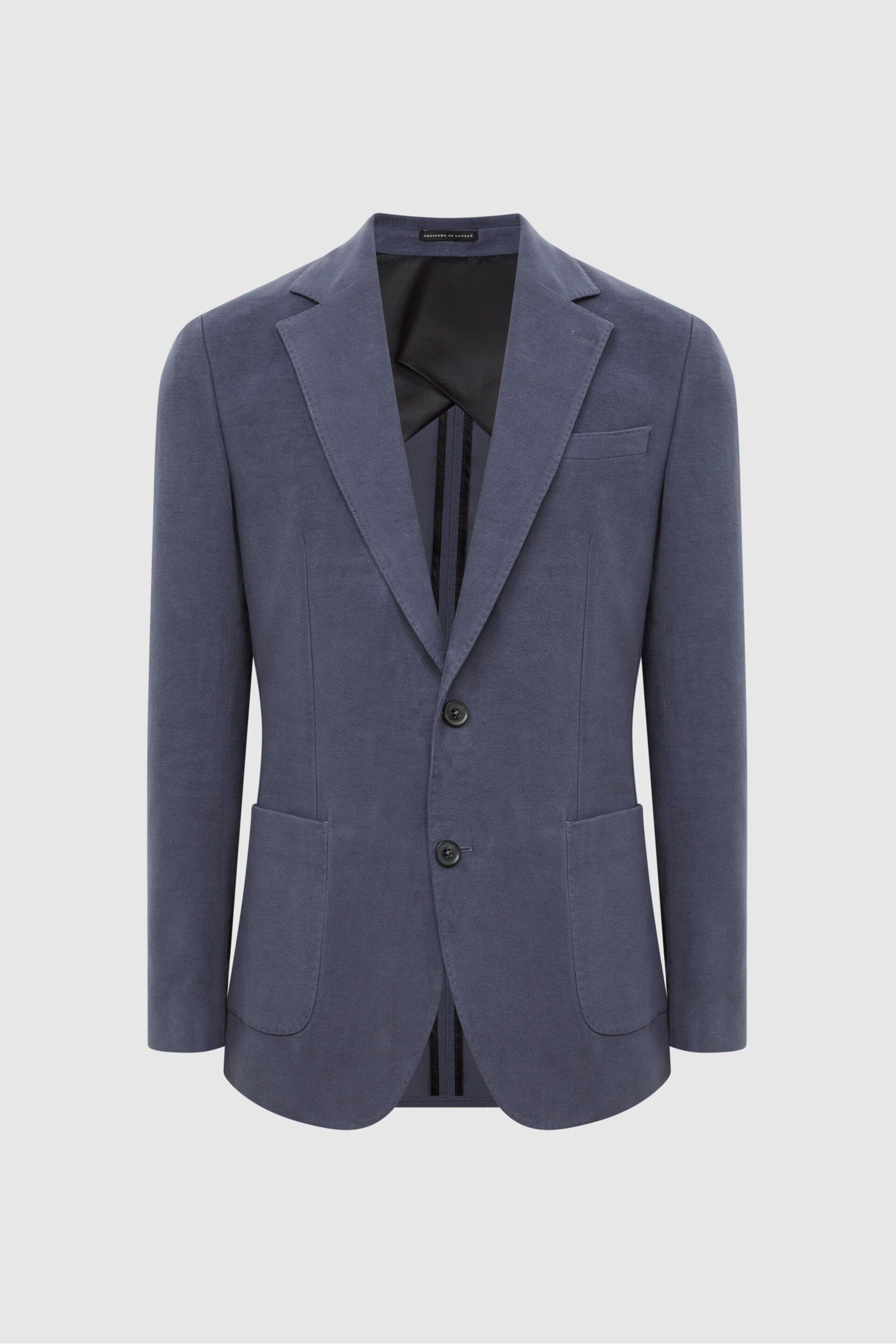 Reiss Airforce Blue Spark Single Breasted Slim Fit Moleskin Blazer - Image 2 of 8