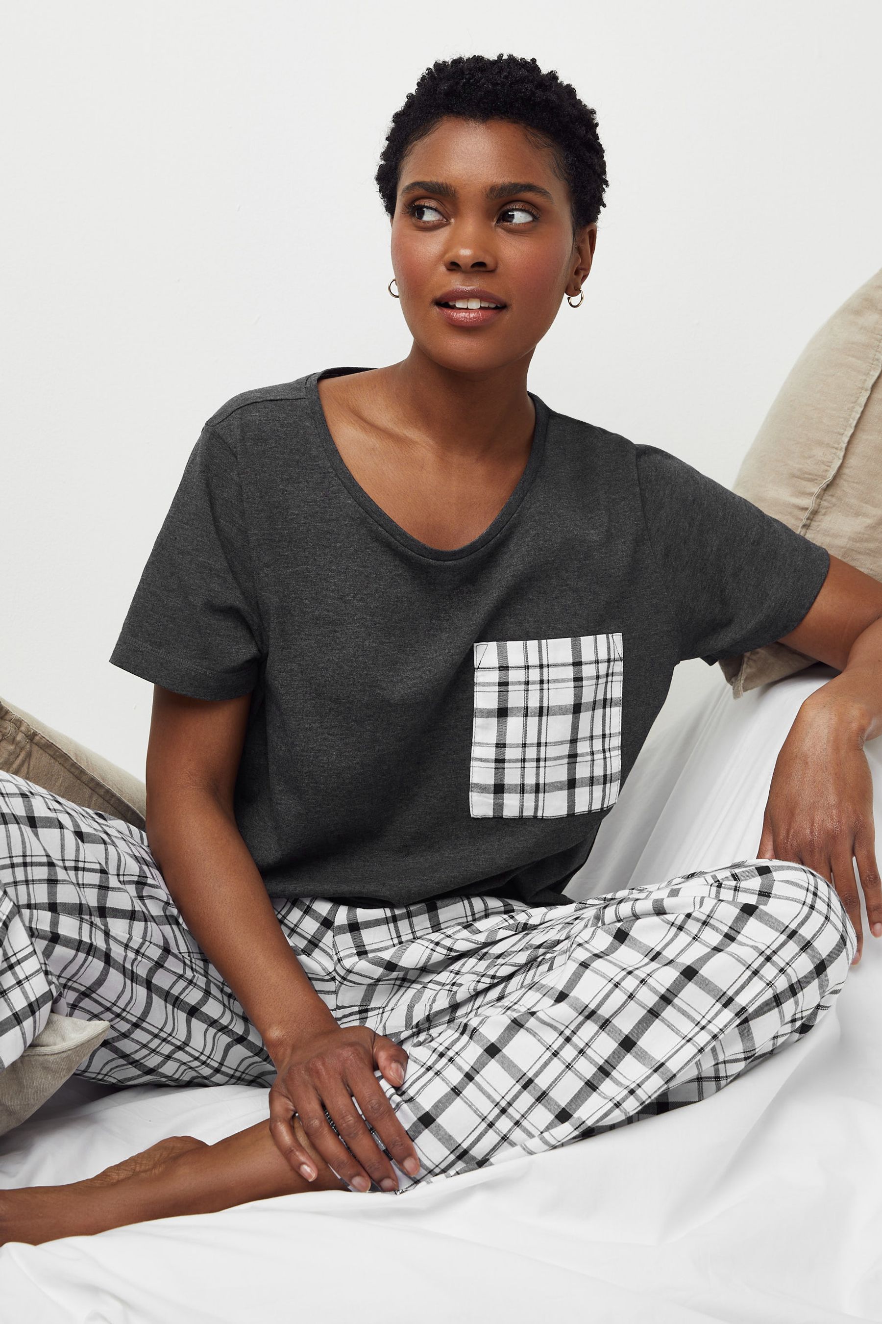 Black White Check Cotton Blend Pyjamas 2 Pack