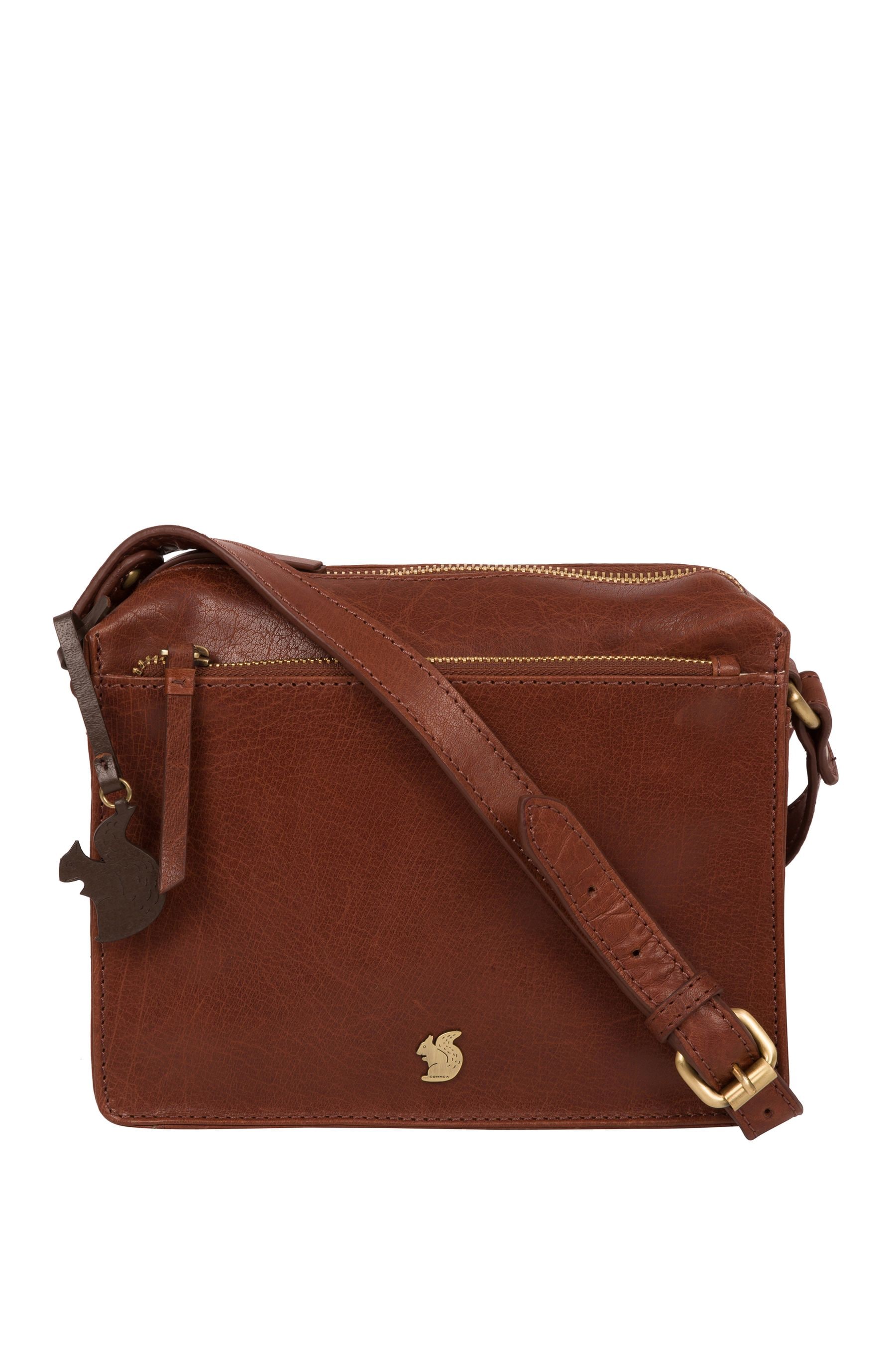 Womens Conkca Aurora Leather Cross Body Bag Brown