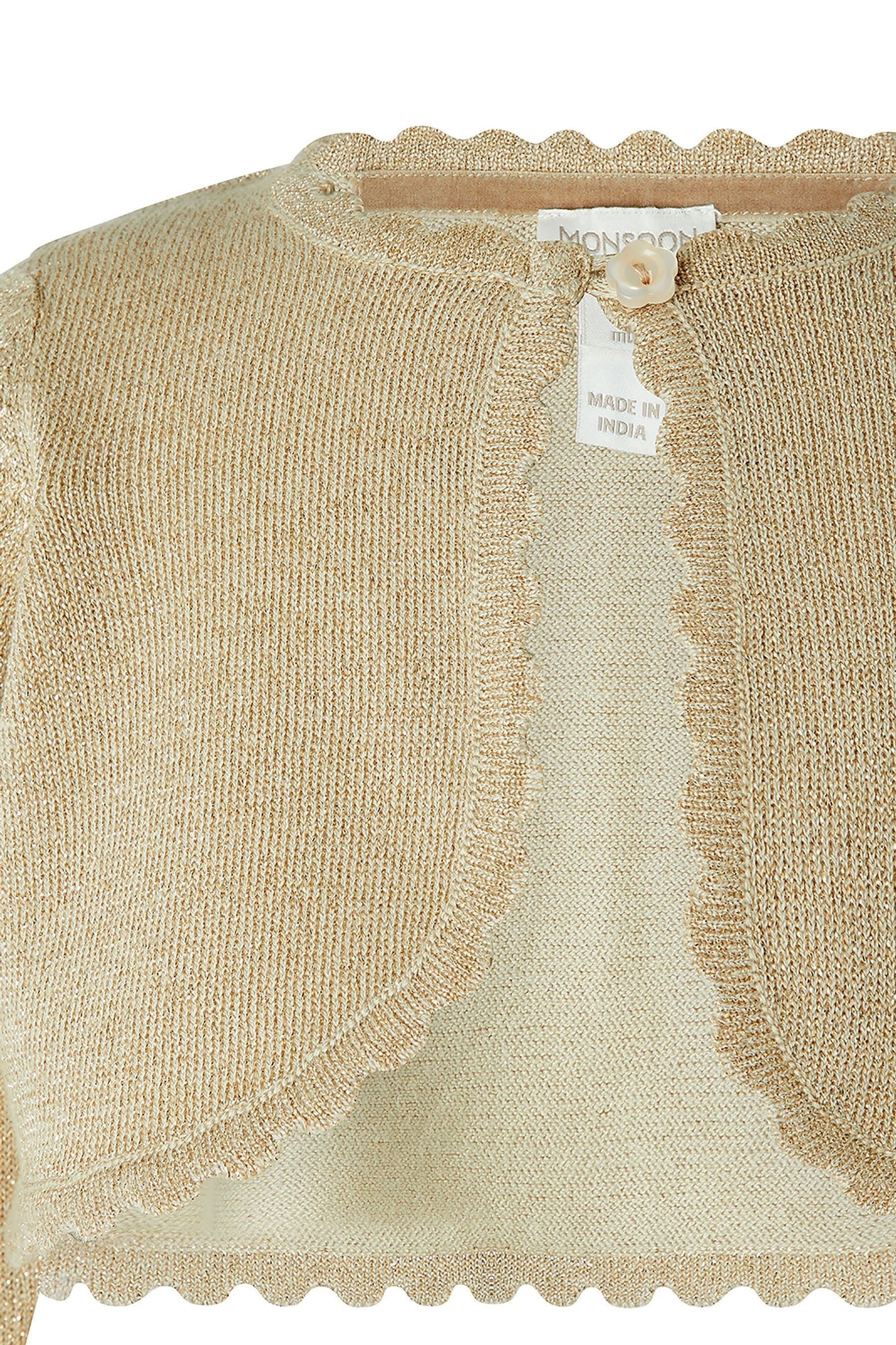 Buy Monsoon Gold Baby Niamh Cropped Sparkle Knitted Cardigan from Next Luxembourg