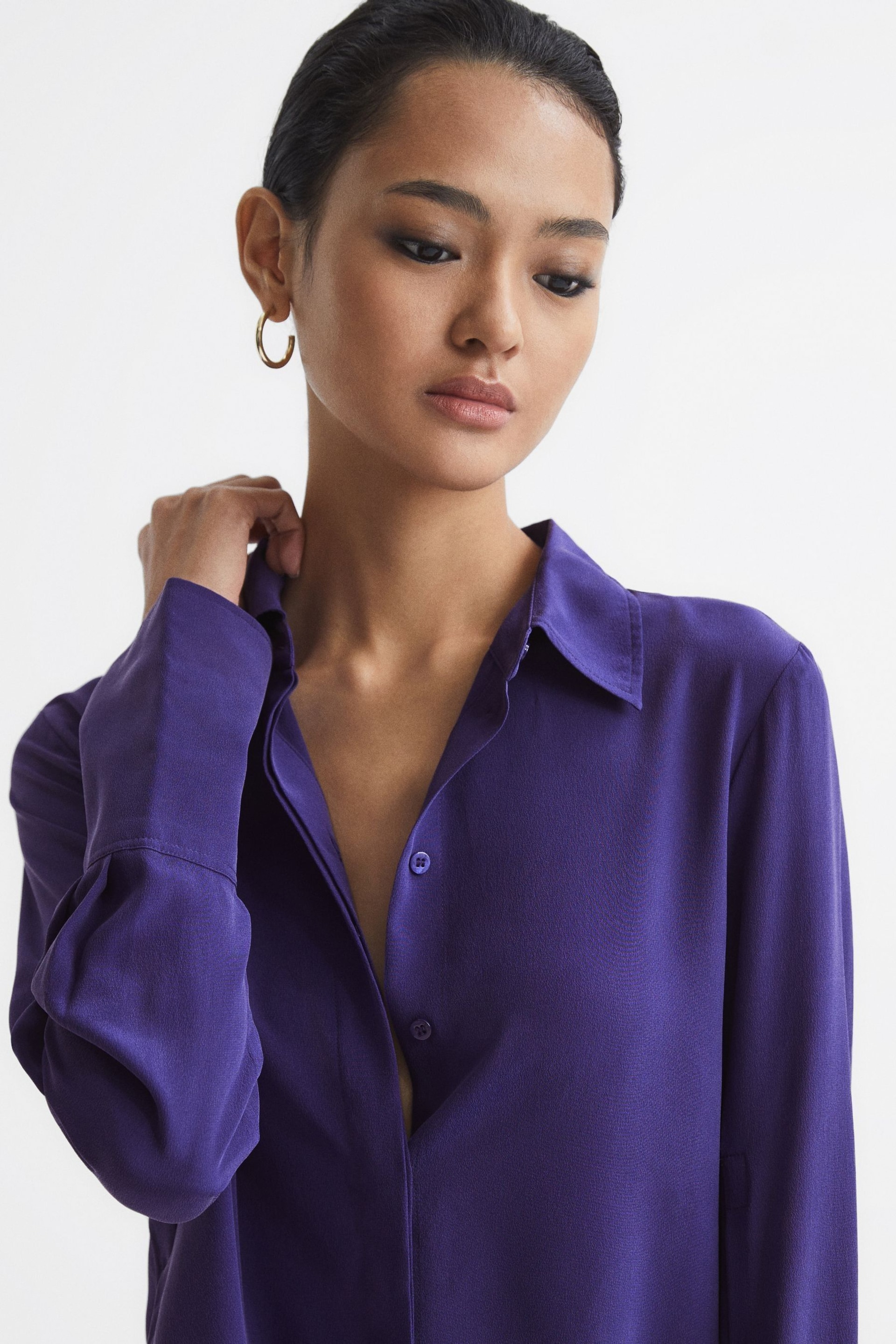 Reiss Purple Kia Silk Shirt - Image 4 of 8