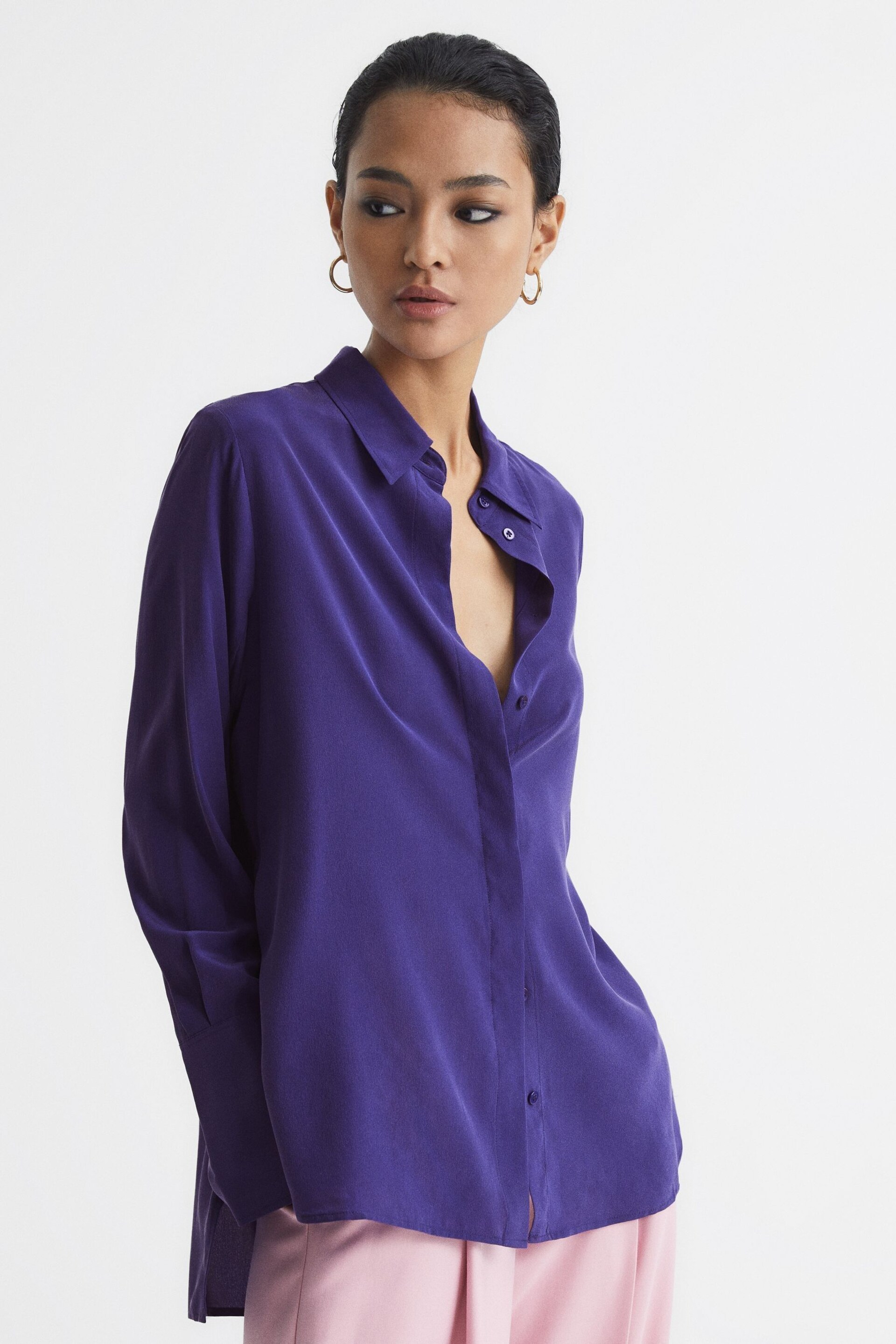 Reiss Purple Kia Silk Shirt - Image 6 of 8