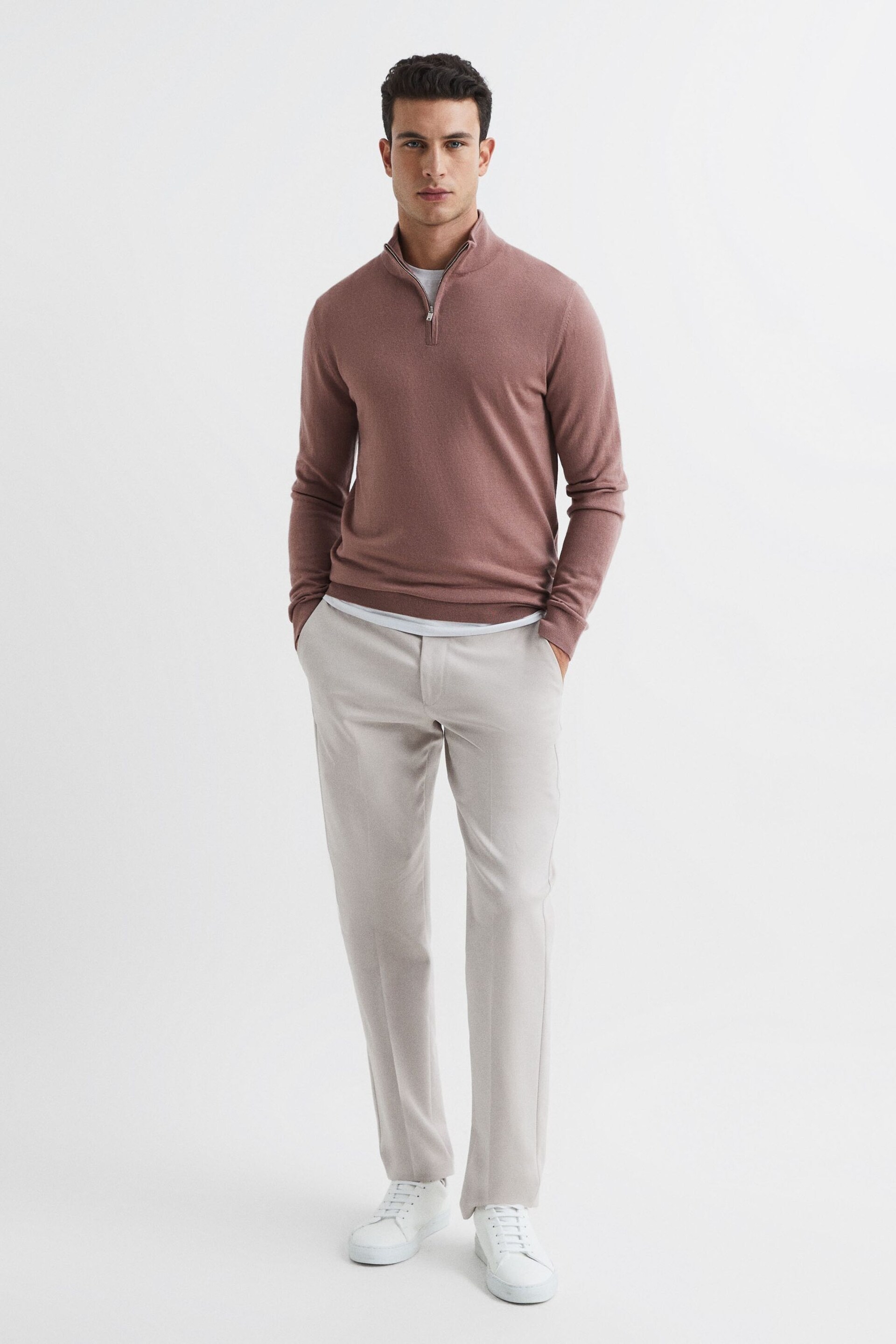 Reiss Woodrose Blackhall Merino Wool Half-Zip Funnel Neck Jumper - Image 3 of 7