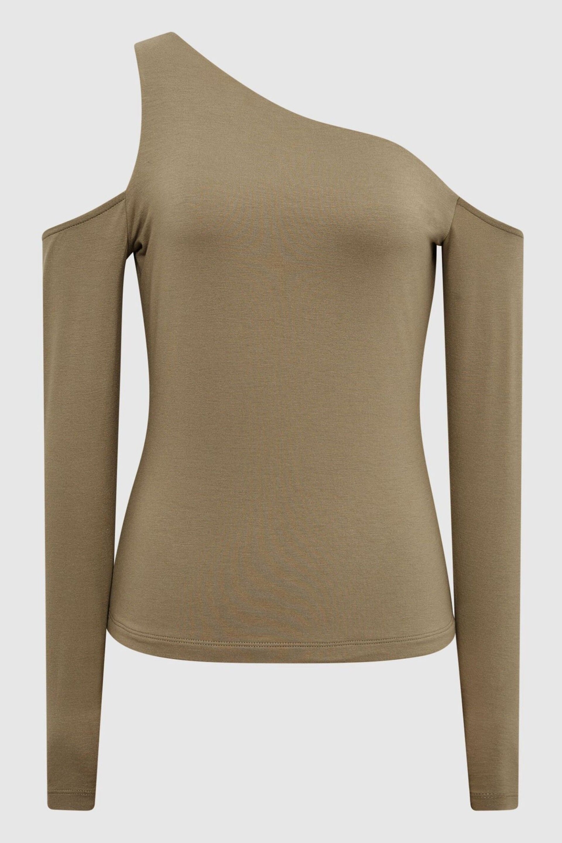 Reiss Khaki Rosie Asymmetric Off Shoulder Top - Image 2 of 6